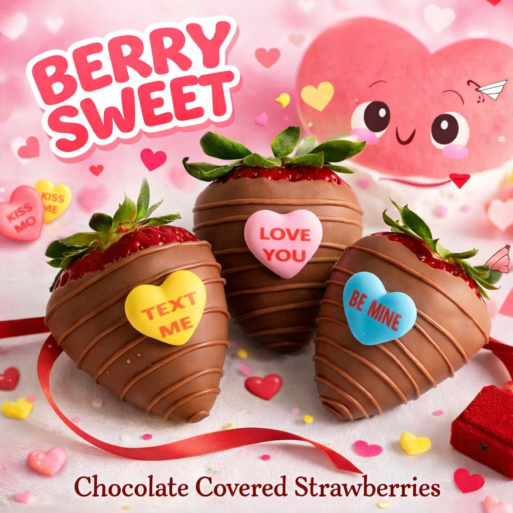 Conversation Heart's Chocolate Dipped Strawberries
