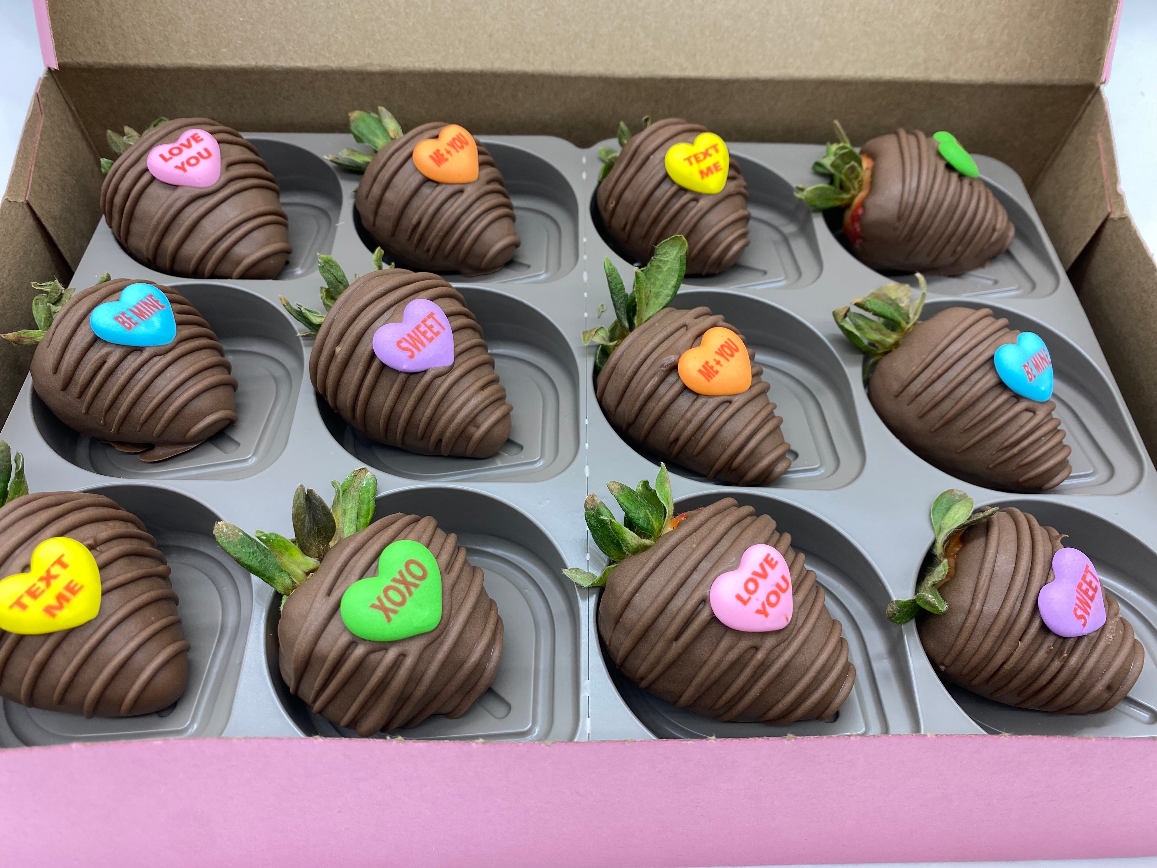 Conversation Heart's Chocolate Dipped Strawberries